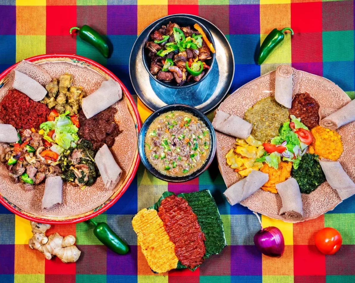 Colourful meals on a table
